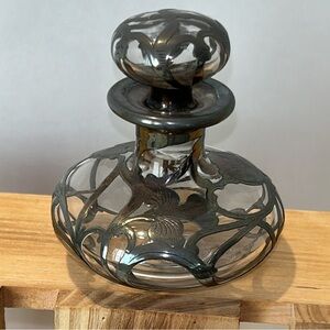 Vintage Perfume Bottle Antique metal overlay. circa 1930 Art Deco vanity item